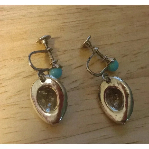 Vintage Cowboy Hat Screw Back Earrings Dangle Rodeo Western - Picture 2 of 2